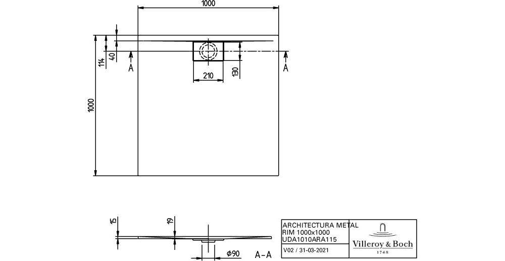Villeroy & Boch Duschwanne Architectura 1000x1000x15mm Quadrat Weiß Alpin-1