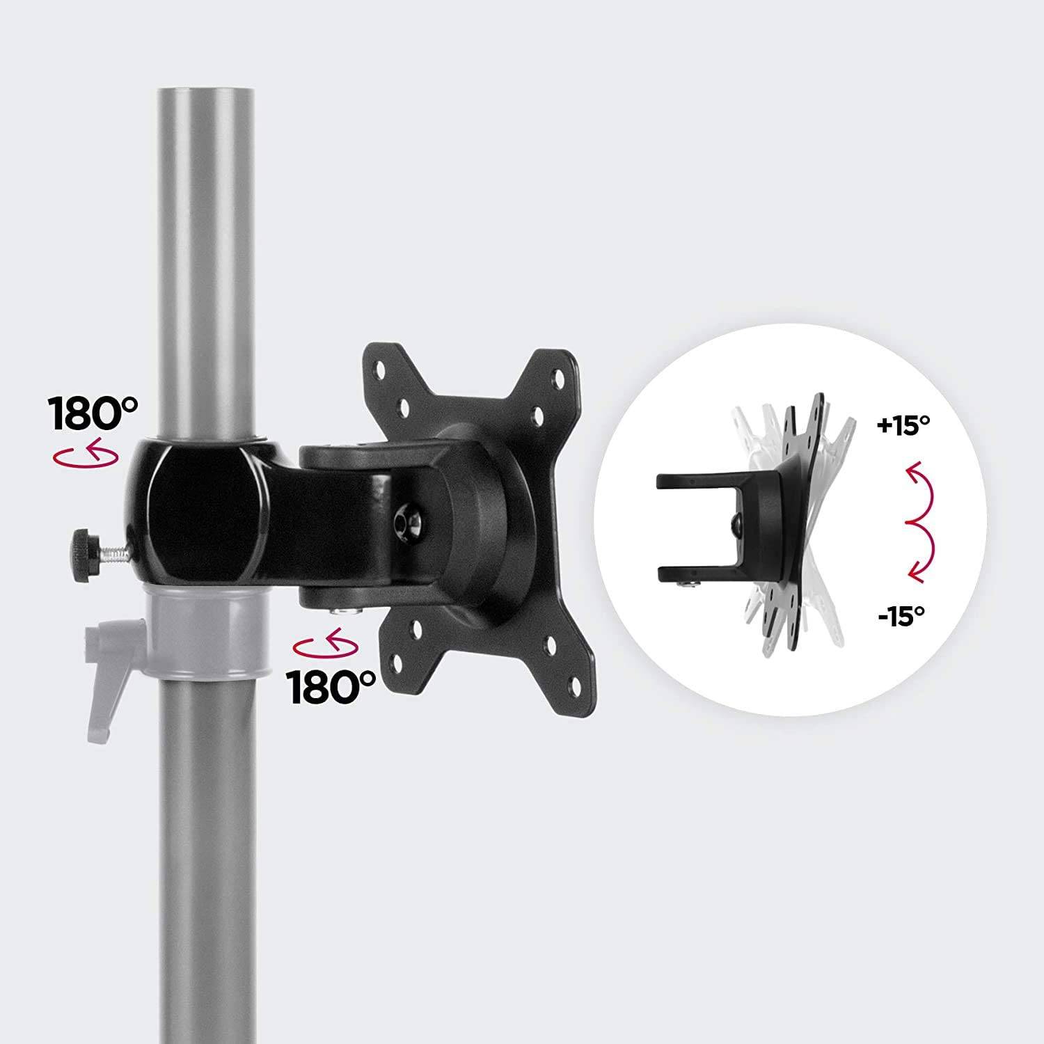 Duronic DM35 Head - VESA 75/100 Kopf für Monitore bis 27 Zoll - Drehbar um 360° - (-)15° Neigungswinkel - Ø 32 mm-1