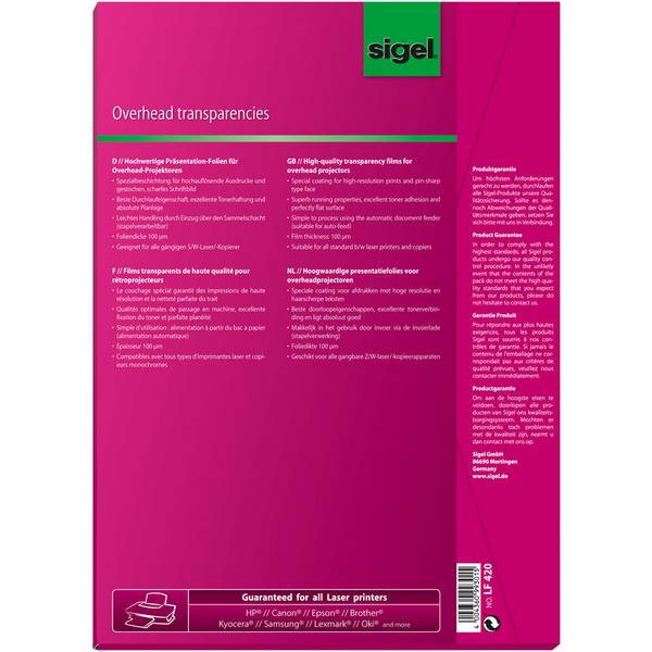 sigel Schwarz/Weiß-Laserdrucker-/Kopier-Folie, transparent