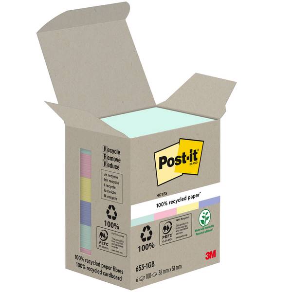 Haftnotiz Recycling  Notes 51x38mm sort 6x100Bl