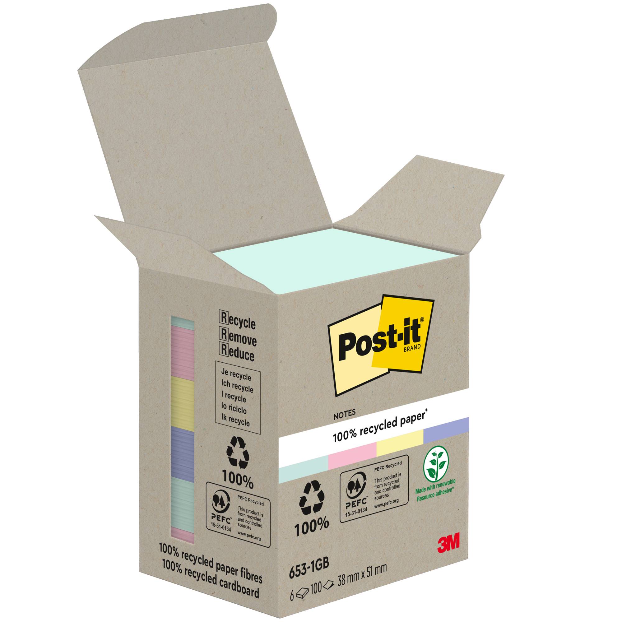 Haftnotiz Recycling Notes 51x38mm sort 6x100Bl-0