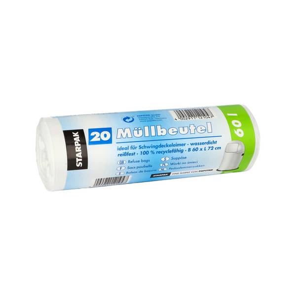 Müllbeutel 72x60cm 60l LDPE weiß 20 St./Pack.
