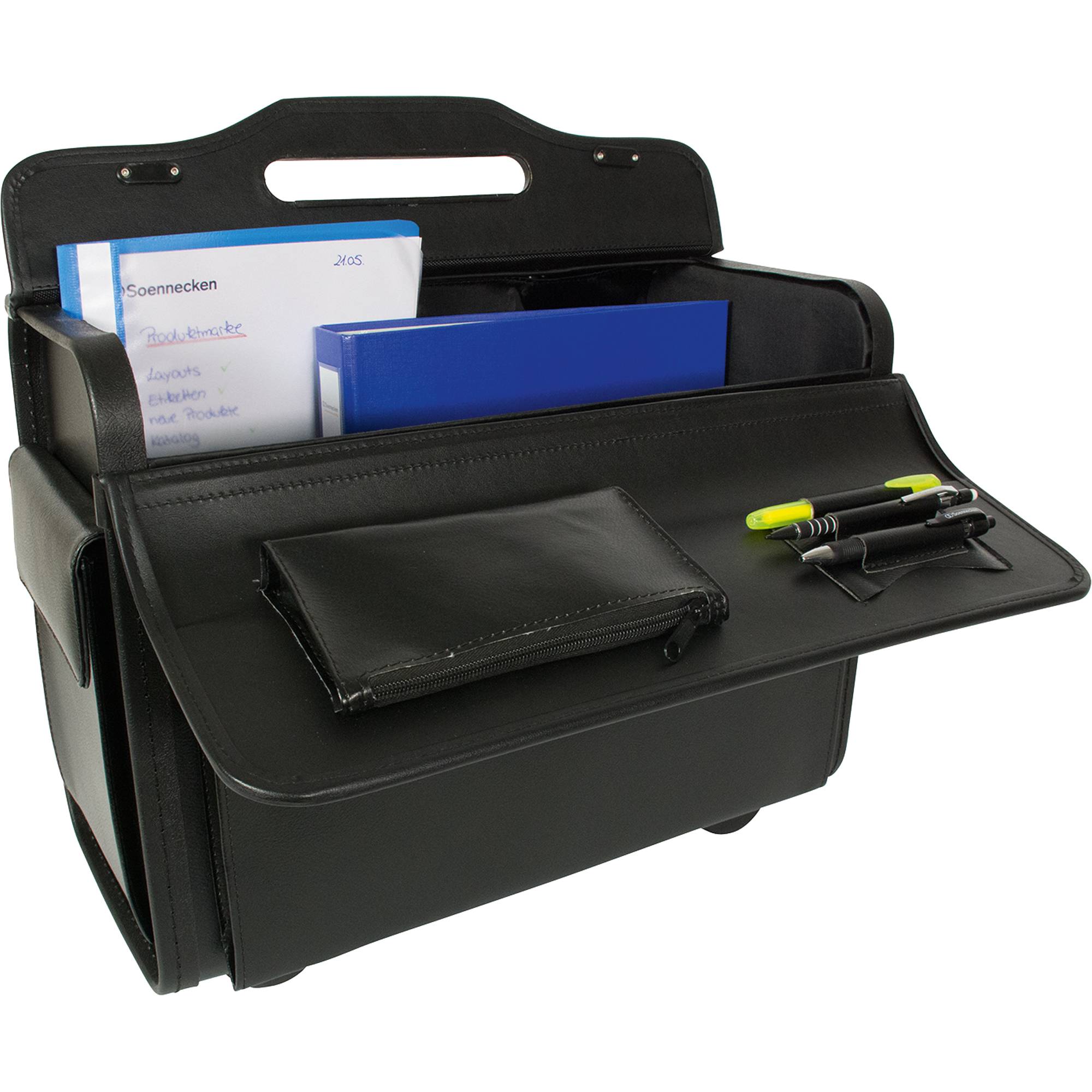 Pilotenkoffer Leipzig Leder mit rollen schwarz-2