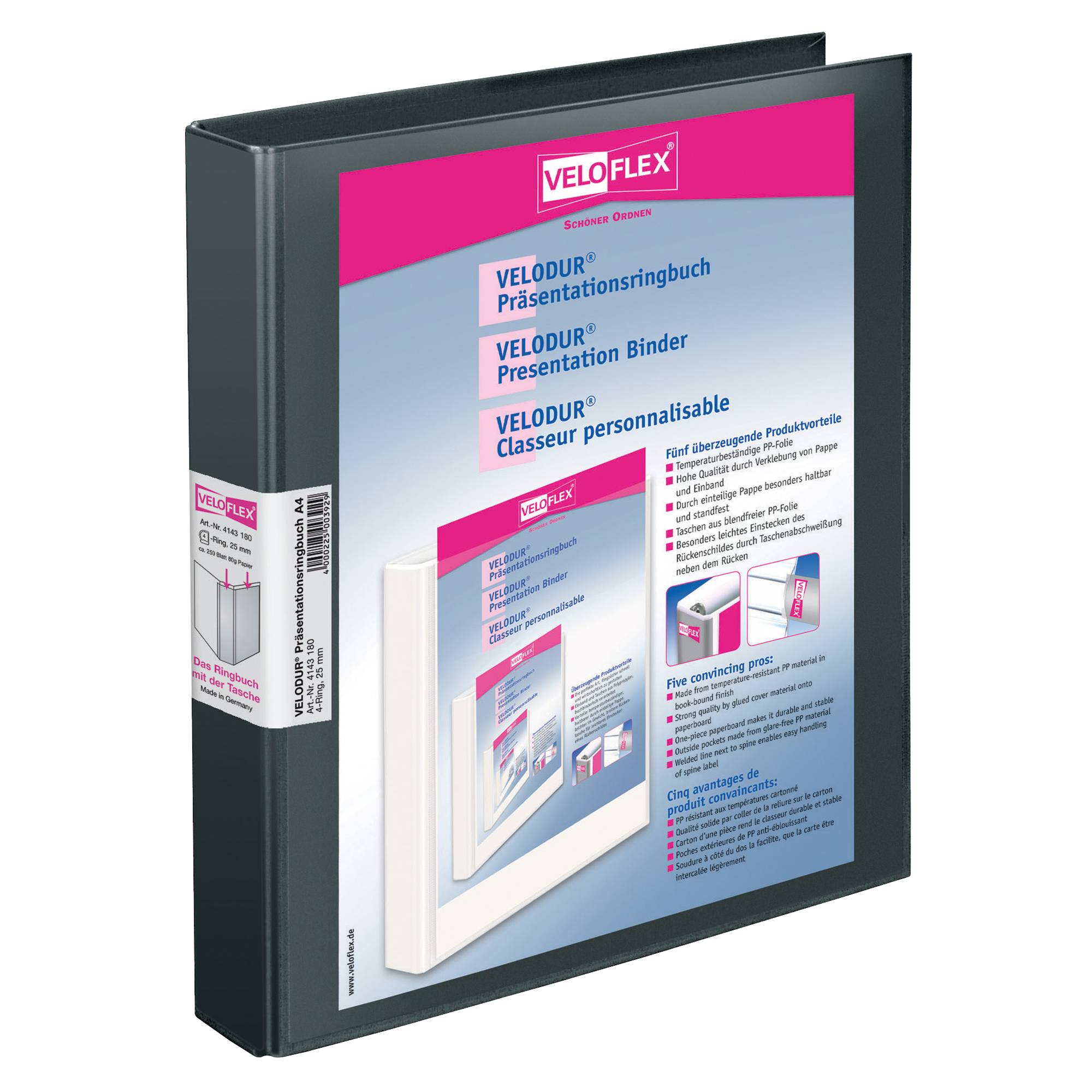 Ringbuch VELODUR A4 4Ring 25mm sw-0