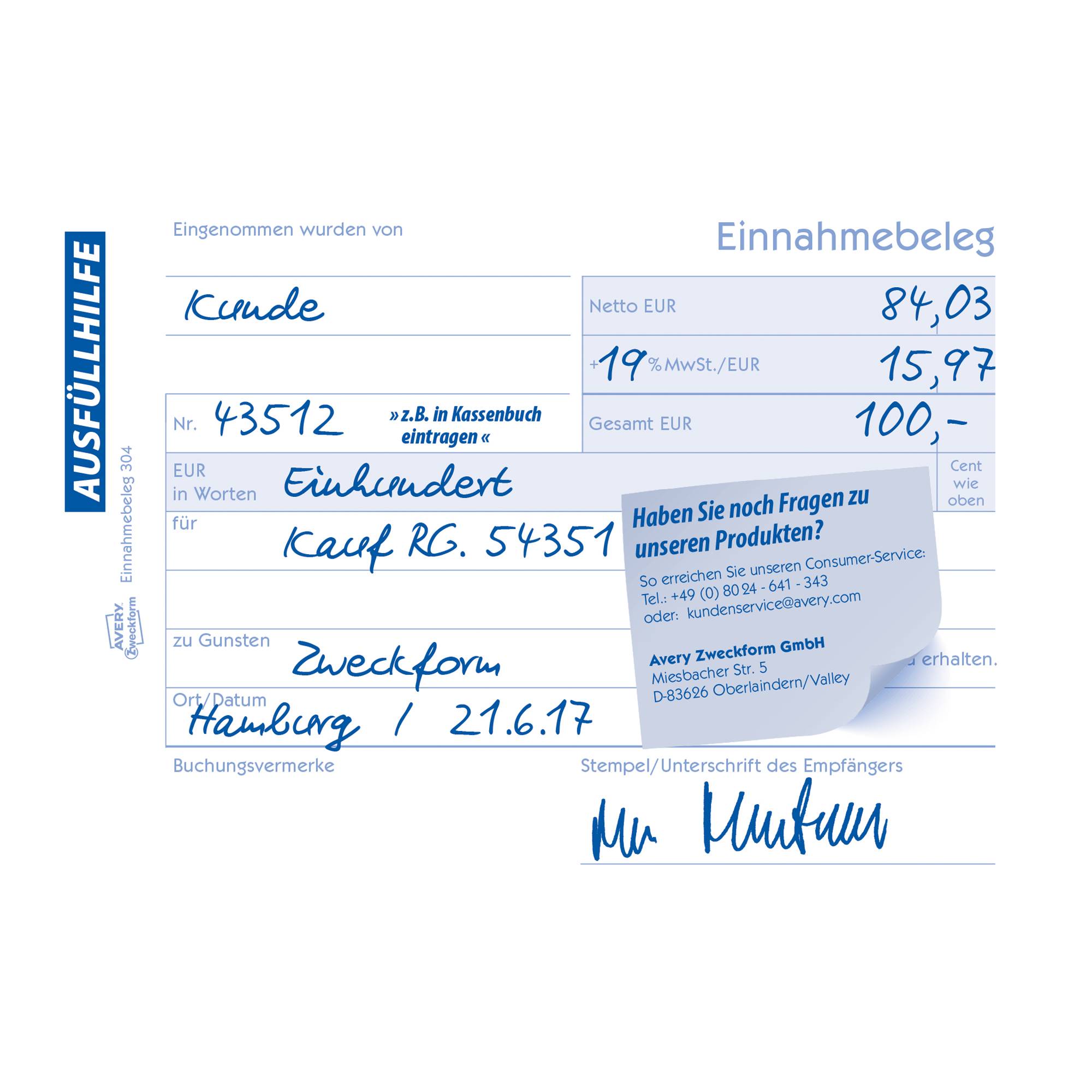 Einnahmebeleg DIN A6 quer 50Blatt - Artikel: 114028000-2