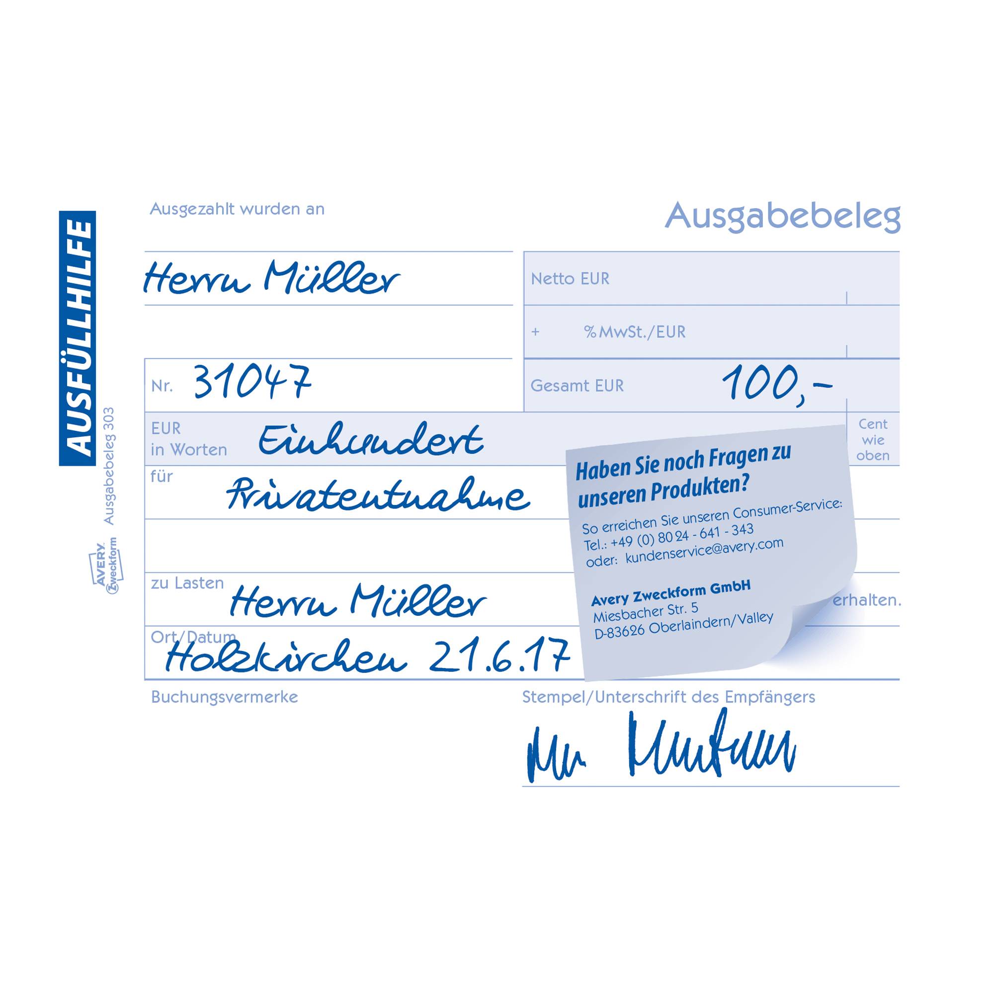 Avery Zweckform Ausgabebeleg 303 DIN A6 quer 50Blatt gelb-1