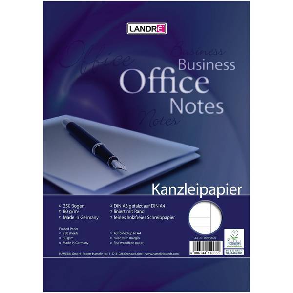 Kanzleipapier A3/A4 hf Rand liniert 250 Bl./Pack.