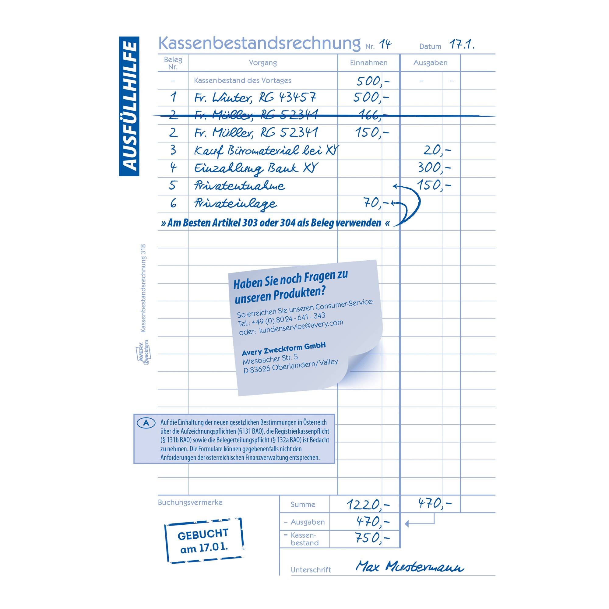 Avery Zweckform Kassenbericht 318 DIN A5 50Blatt-2