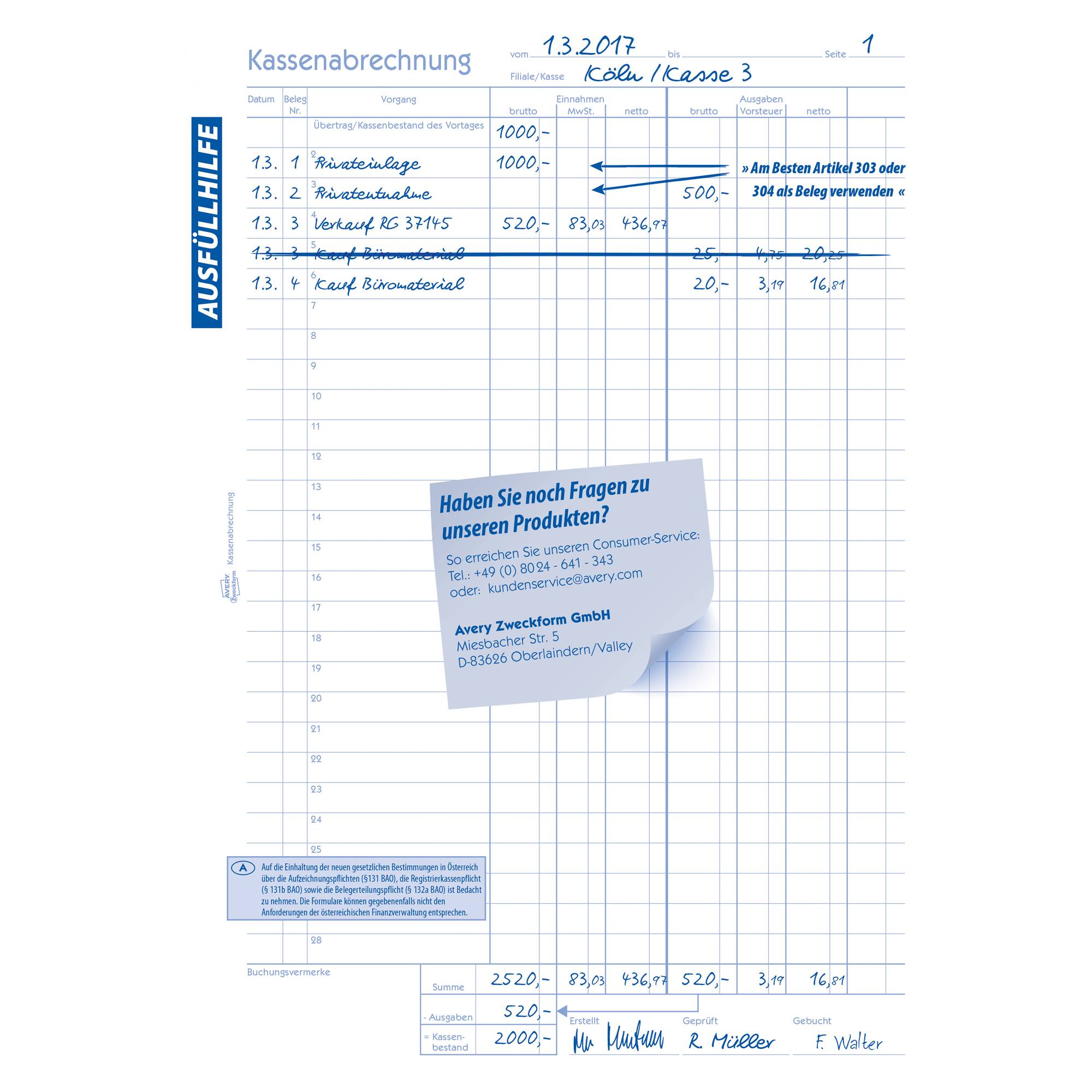 Kassenabrechnung DIN A4 2x50Blatt - Artikel: 114028900-2