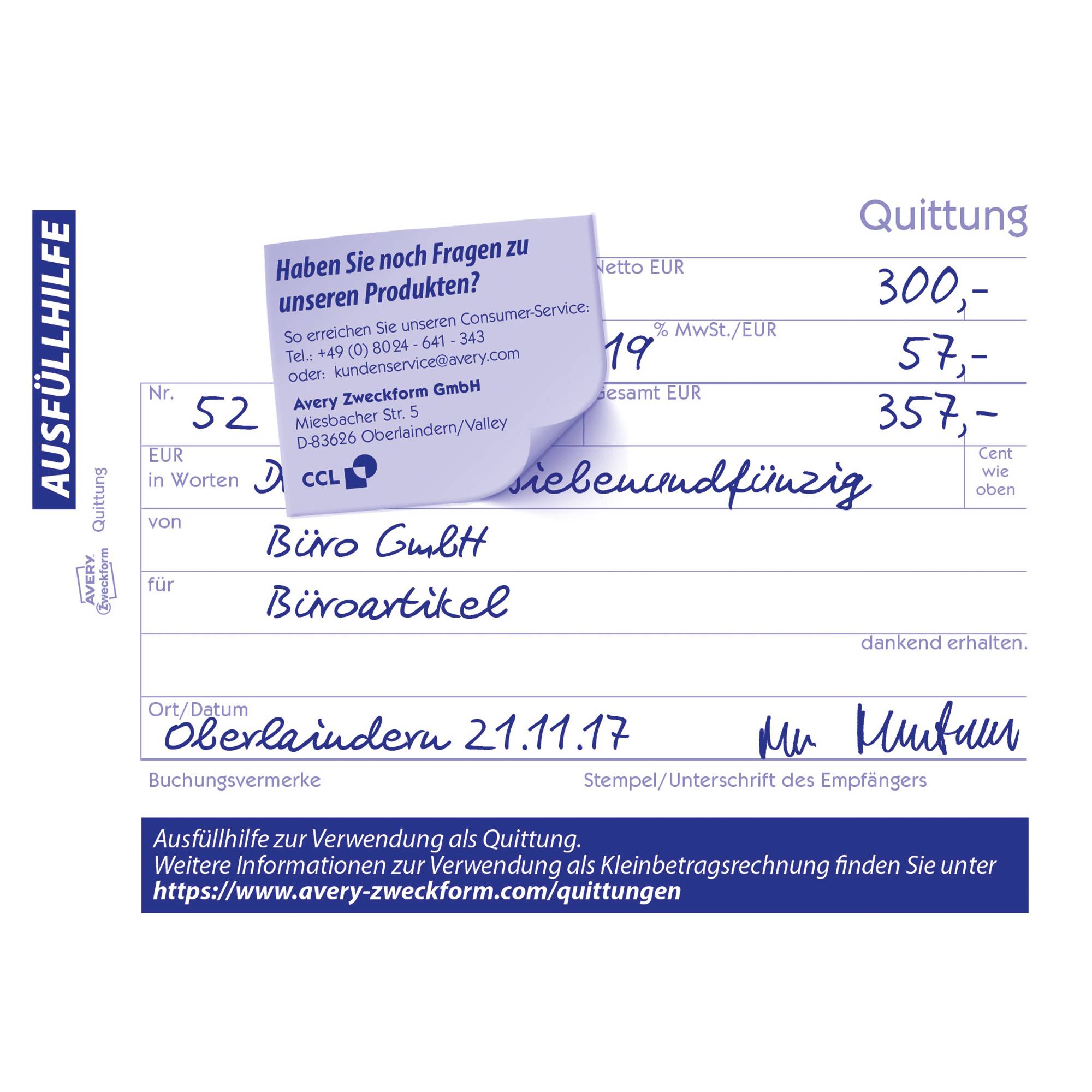 Avery Zweckform Quittung 1735 DIN A6 quer 2x40Blatt-2