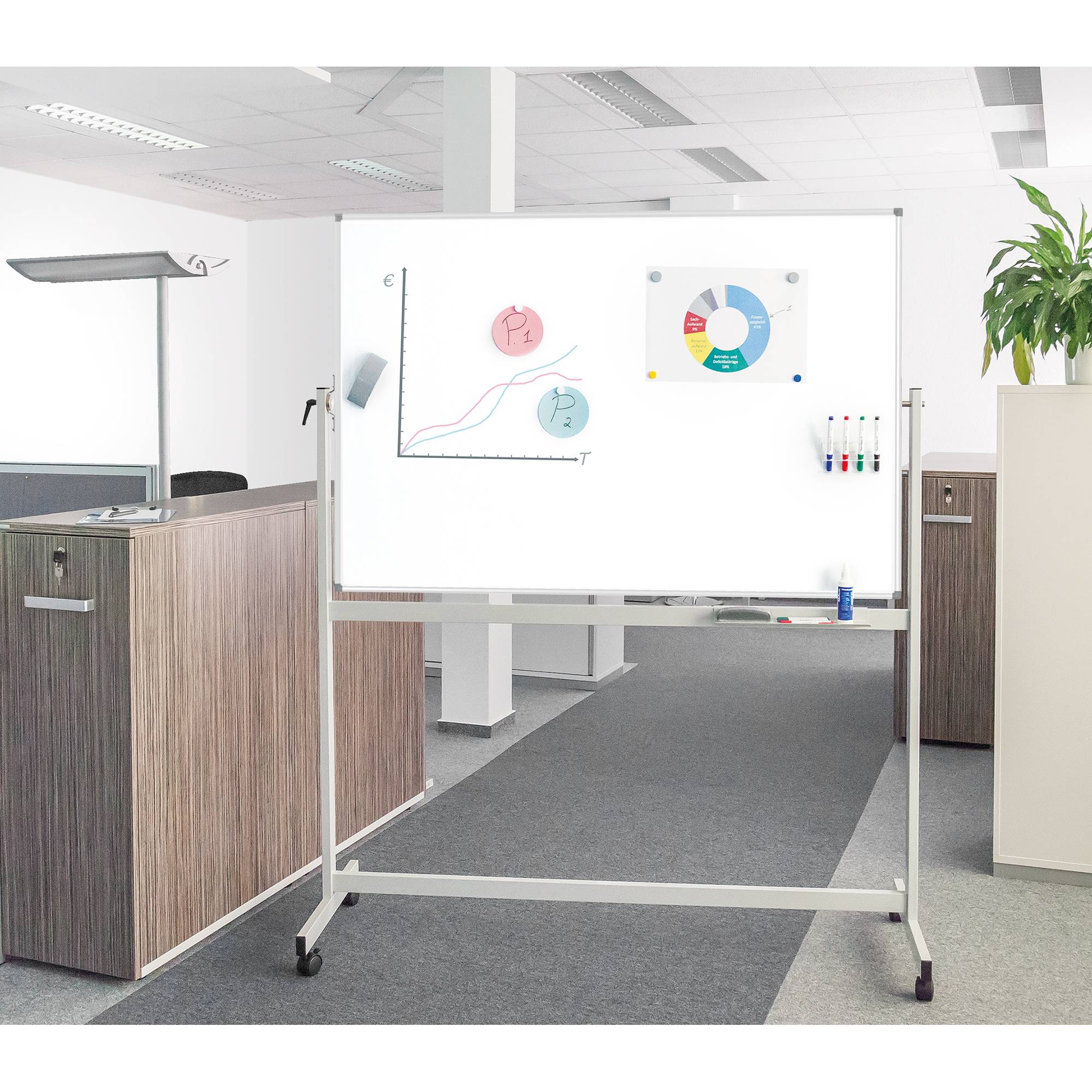 Maul Mobiles Whiteboard MAULstandard (B x H) 120 cm x 90 cm Weiß kunststoffbeschichtet Drehbar, Beide Seiten nutzbar, In-1