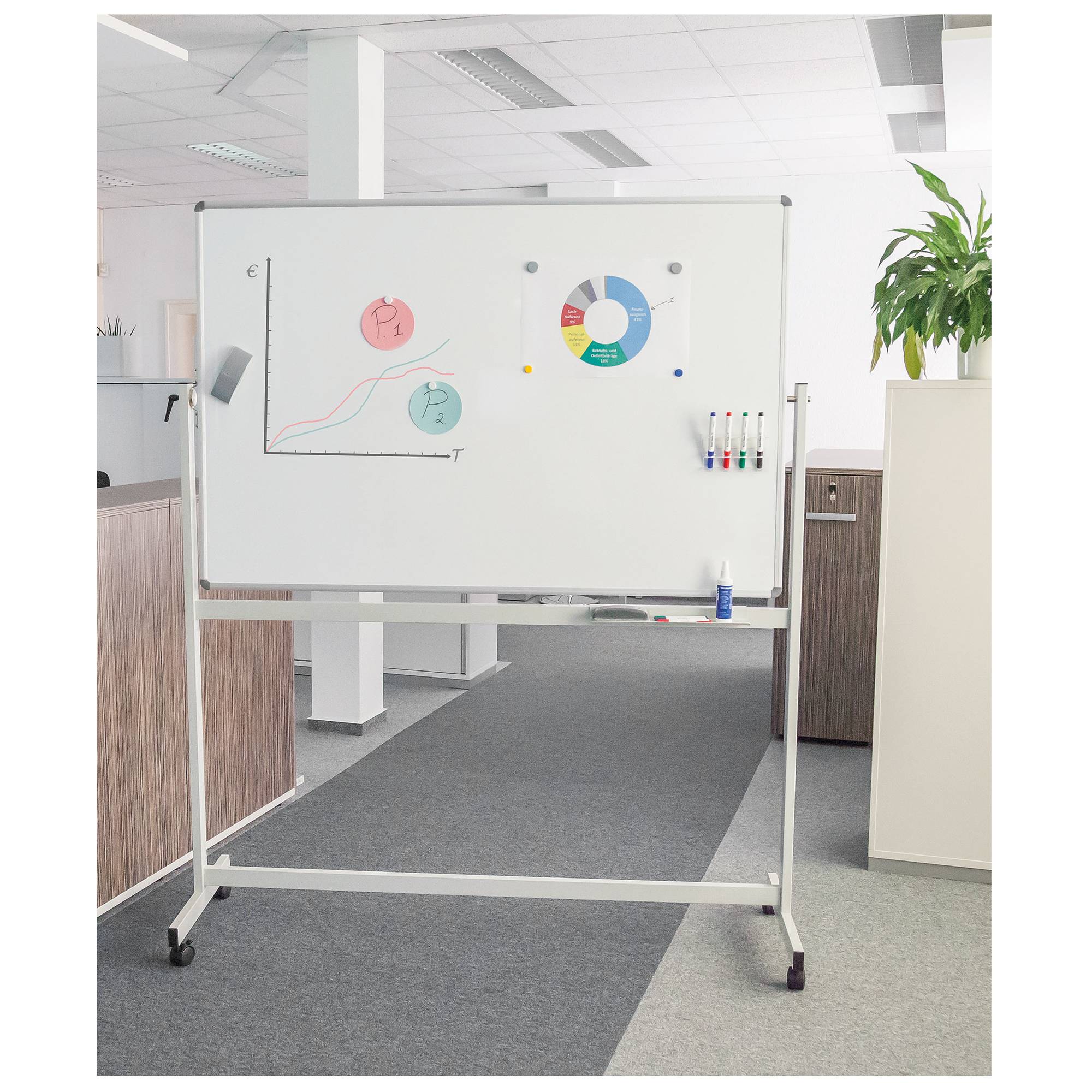 Maul Mobiles Whiteboard MAULstandard, Emaille (B x H) 120 cm x 90 cm Weiß emaillebeschichtet Drehbar, Beide Seiten nutzb-1