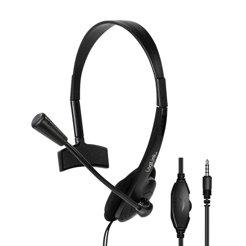 LogiLink Mono-Headset, 1x 3,5-mm-Klinkenstecker, Bügelmikrofon, Eco-Box-0