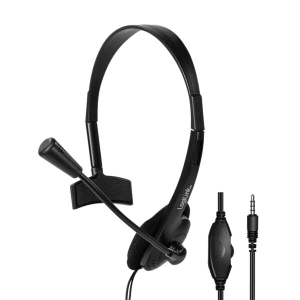LogiLink Mono-Headset, 1x 3,5-mm-Klinkenstecker, Bügelmikrofon, Eco-Box