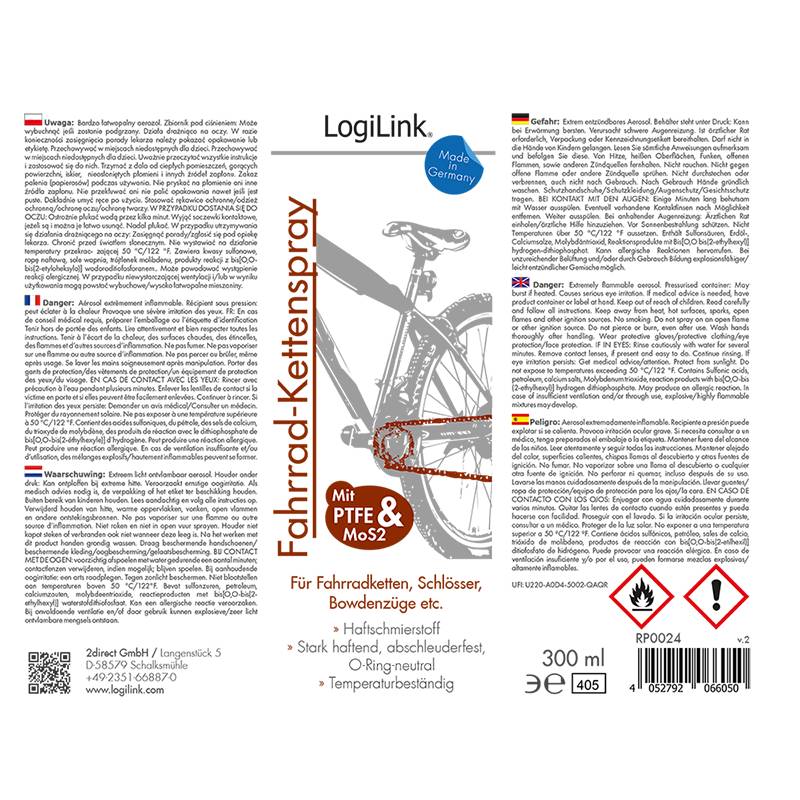 LogiLink Kettenspray für Fahrräder, 300 ml-3