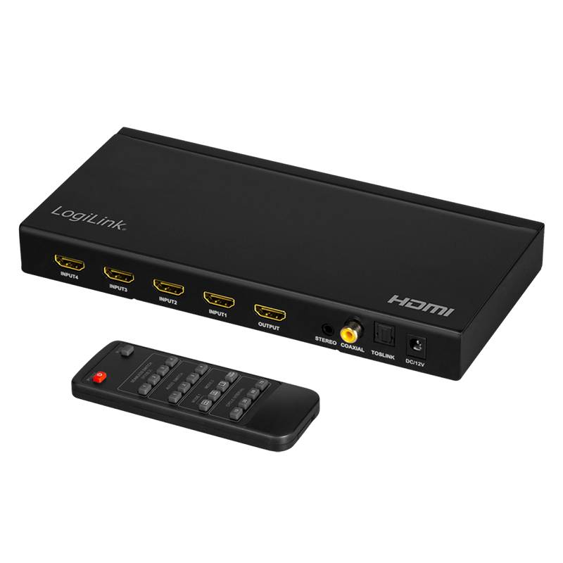 LogiLink HDMI-Switch 4x1-Port, Multiviewer, 1080p/60 Hz, Scaler, Seamless, RC-0