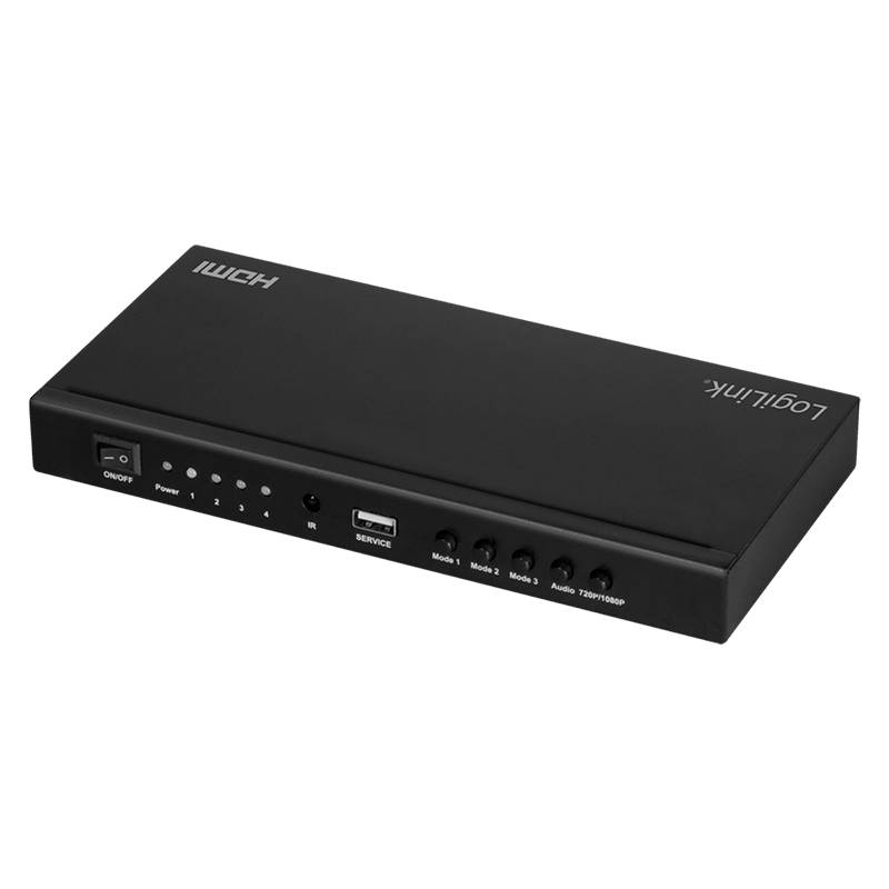 LogiLink HDMI-Switch 4x1-Port, Multiviewer, 1080p/60 Hz, Scaler, Seamless, RC-1