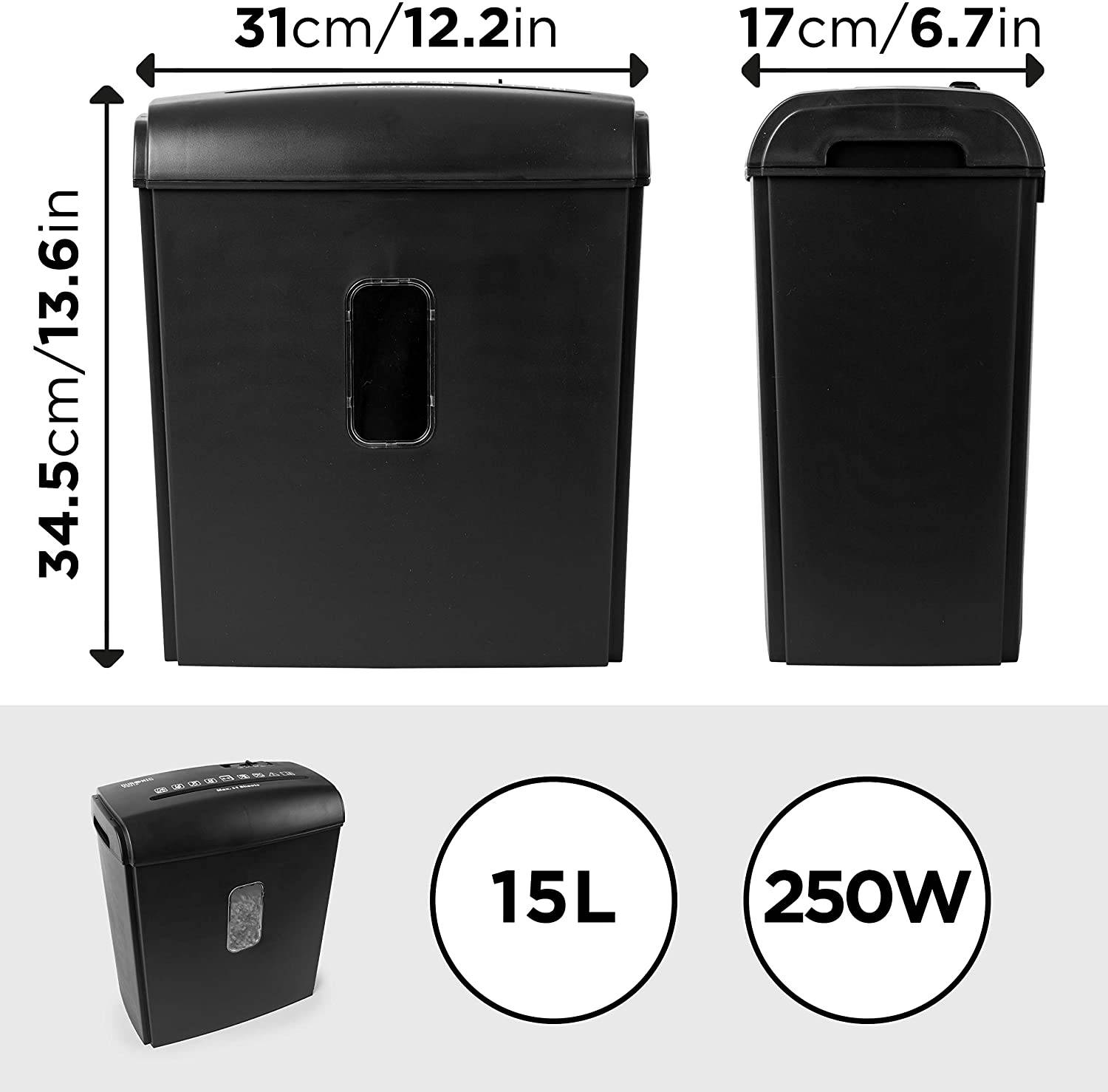 Duronic PS815 Aktenvernichter - 8X A4 Blatt - Kreuzschnitt - Shredder Elektrisch 250W - 15 L Behälter-2
