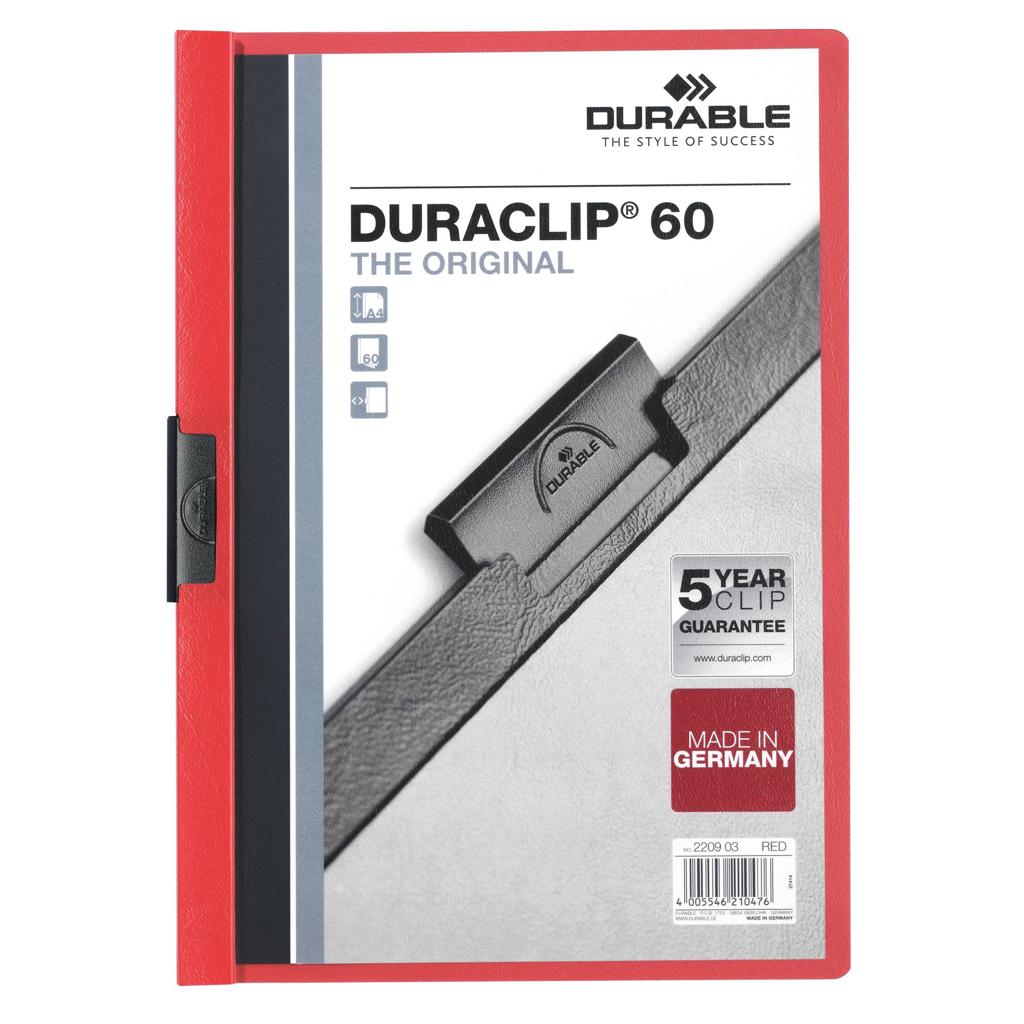 Klemmmappe DURACLIP 60 DIN A4 Hartfolie rot-0