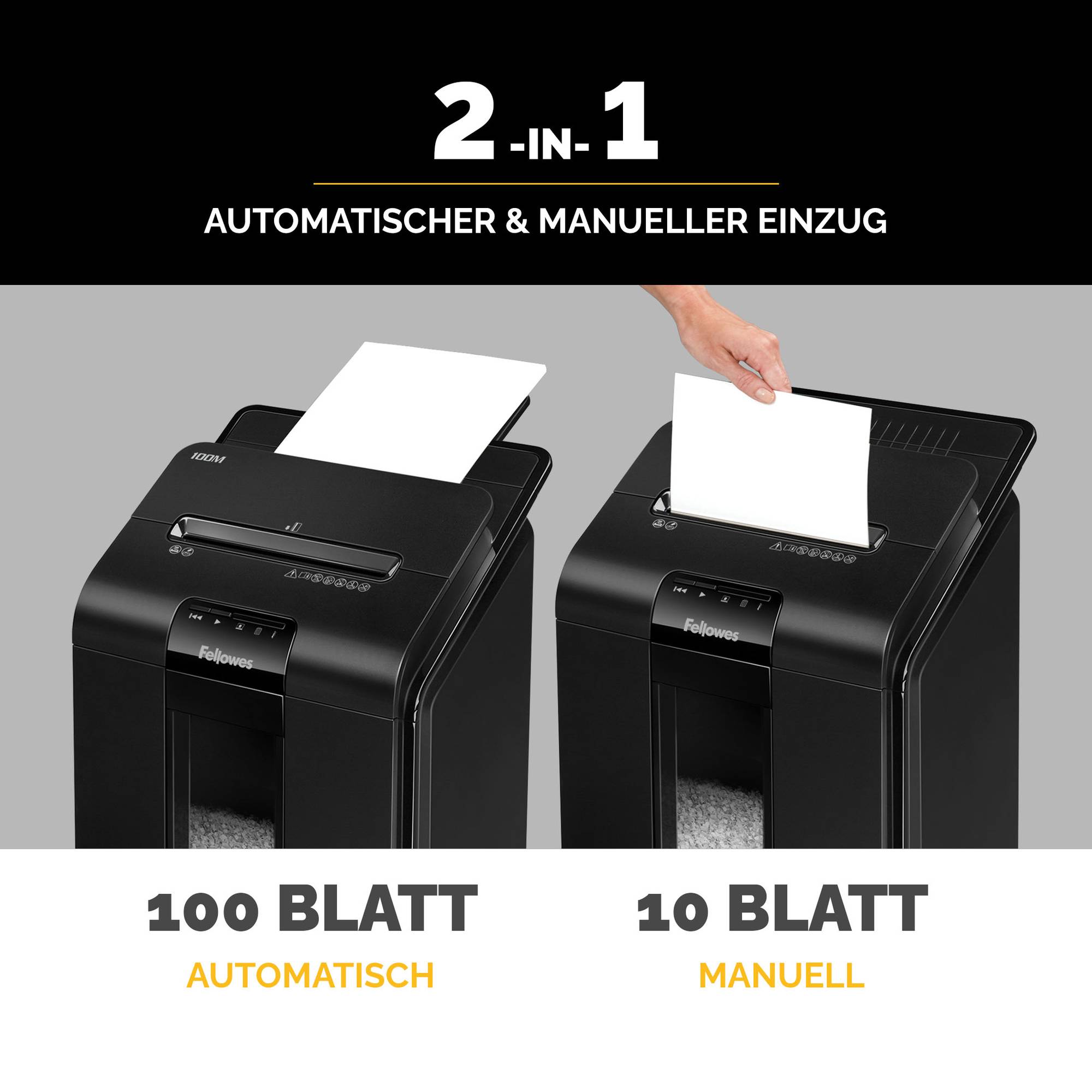 Fellowes AutoMax™ 100M Aktenvernichter, Sicherheitsstufe 4, Partikelschnitt (4 x 10 mm)-1