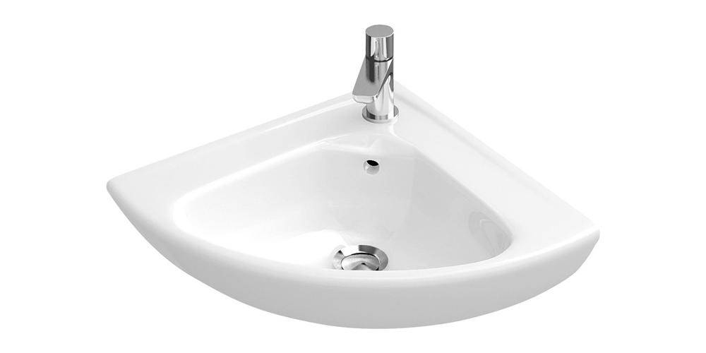 Villeroy & Boch Eck-Handwaschbecken Compact O.novo 415x415mm Viertelkreis 1 Hahnloch mit Überlauf Weiß Alpin-0