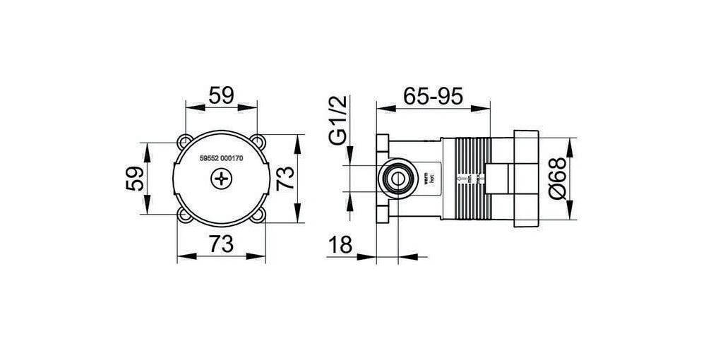 Keuco Ixmo Grundkörper für Einhebel-Brausemischer Unterputz mit Schlauchanschluss, G 1/2", Einbautiefe 65-95mm,-1