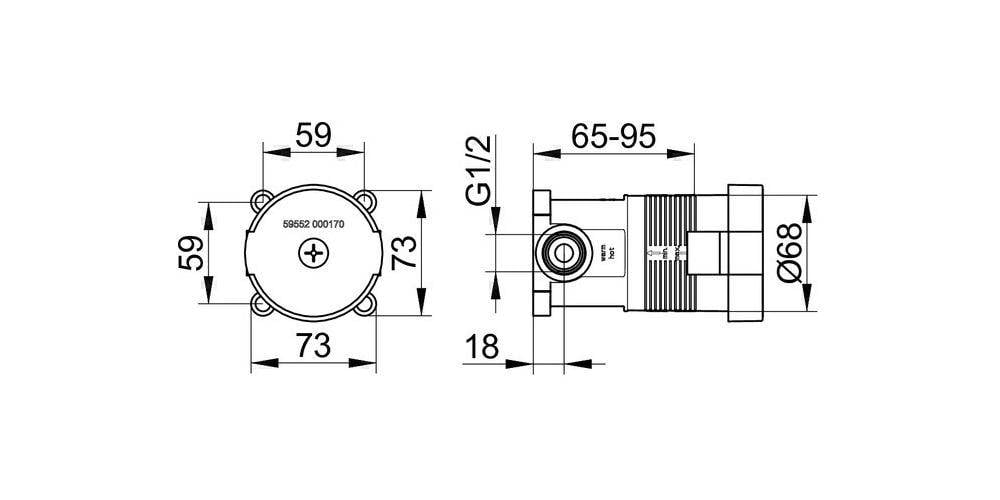 Keuco Ixmo Grundkörper für Einhebel-Brausemischer Unterputz mit Schlauchanschluss, G 1/2", Einbautiefe 65-95mm,-3