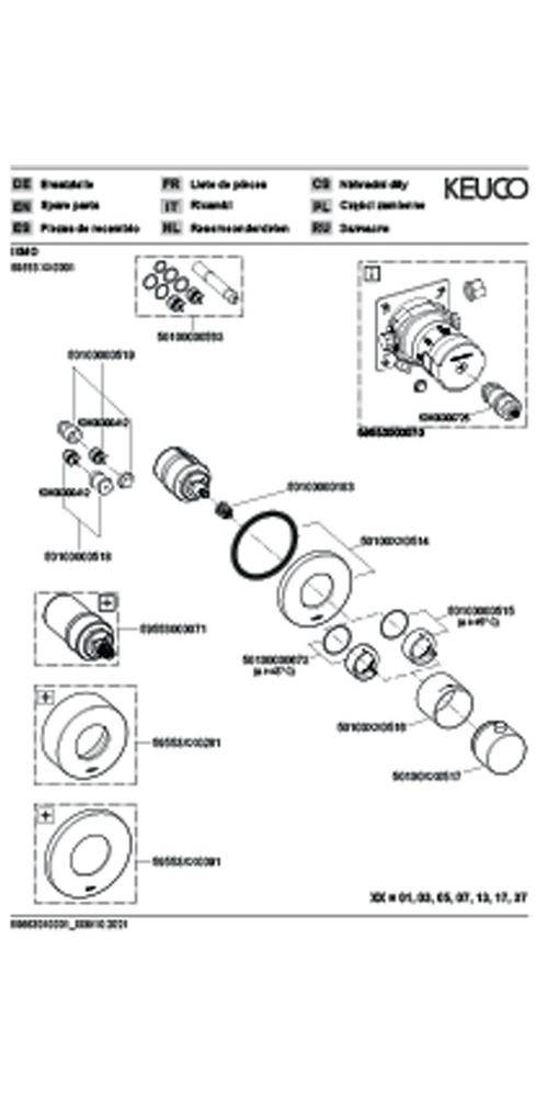 Keuco Ixmo Thermostatarmatur G 1/2" Unterputz, Rosette rund, Sperre bei 38 Grad C, Durchfluss 22 l/min Verchromt-1