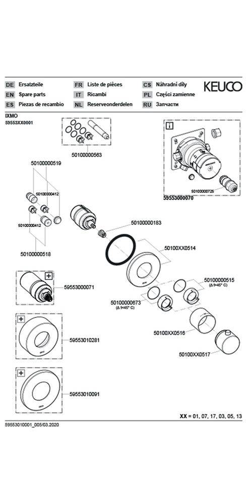 Keuco Ixmo Thermostatarmatur G 1/2" Unterputz, Rosette rund, Sperre bei 38 Grad C, Durchfluss 22 l/min Verchromt-2