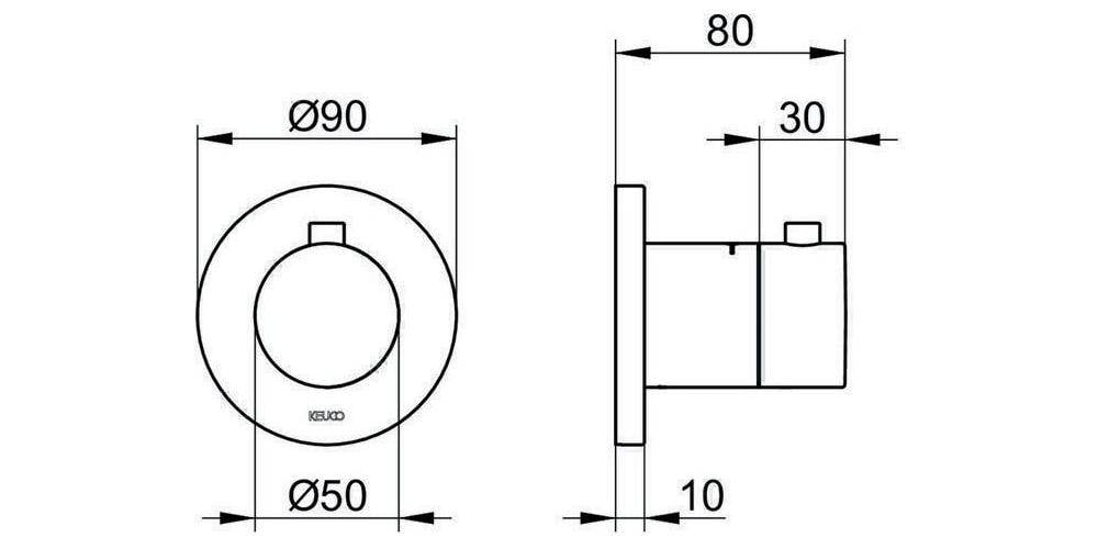 Keuco Ixmo Thermostatarmatur G 1/2" Unterputz, Rosette rund, Sperre bei 38 Grad C, Durchfluss 22 l/min Verchromt-3