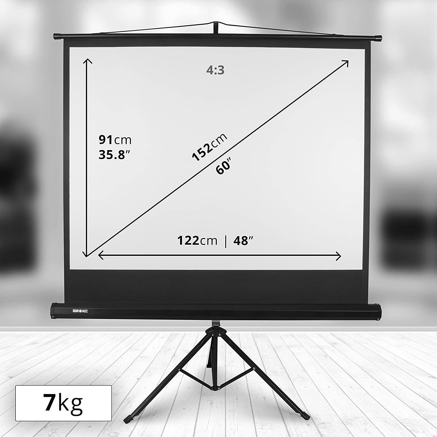 Duronic TPS60 Leinwand - 4:3 Beamer Screen - 122 x 91cm - 60 Zoll - Tragbare und leichte Stativleinwand - 4K Full HD 3D-1