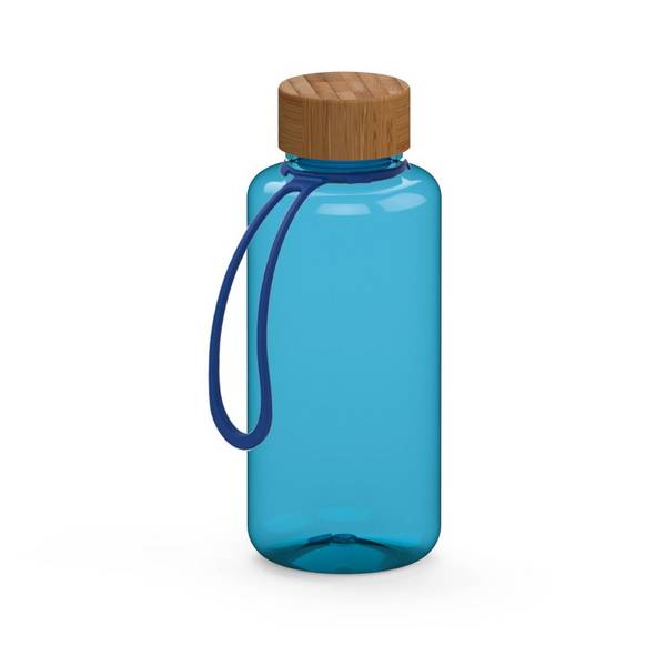 Trinkflasche "Natural", 1,0 l, inkl. Strap, transparent-blau/blau