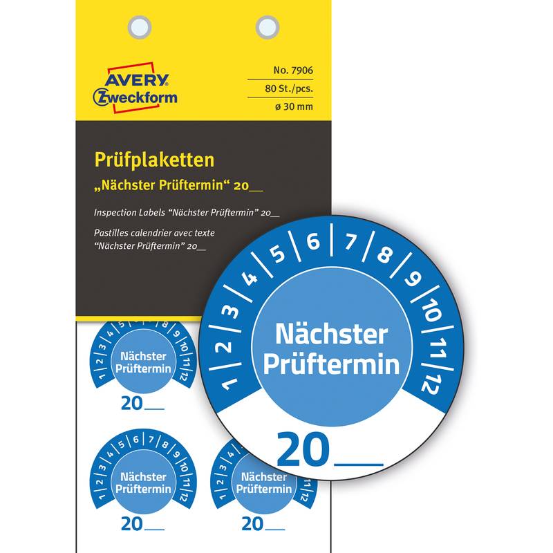 AVERY ZWECKFORM - 7906 Prüfplakette 20XX Blau O 30 mm 30 80 St.-0