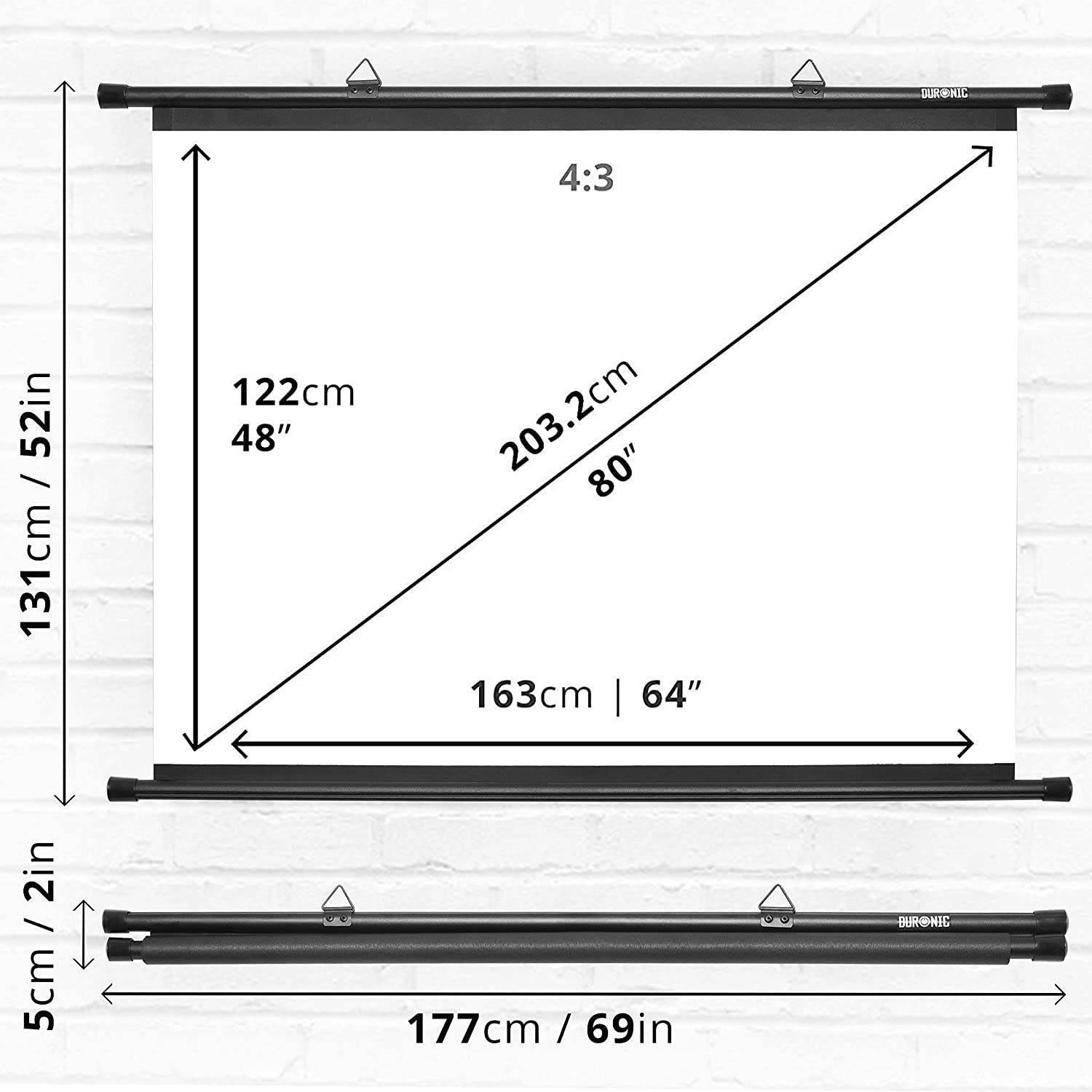 Duronic BPS80 Leinwand - 4:3 Beamer Screen - 163 x 122cm - 80 Zoll - Projektorleinwand zum Aufhängen - 4K, Full HD, 3D-4