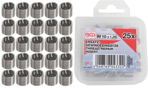 BGS 9428-1 Ersatz-Gewindeeinsätze, M10 x 1,25 mm, 25-tlg.