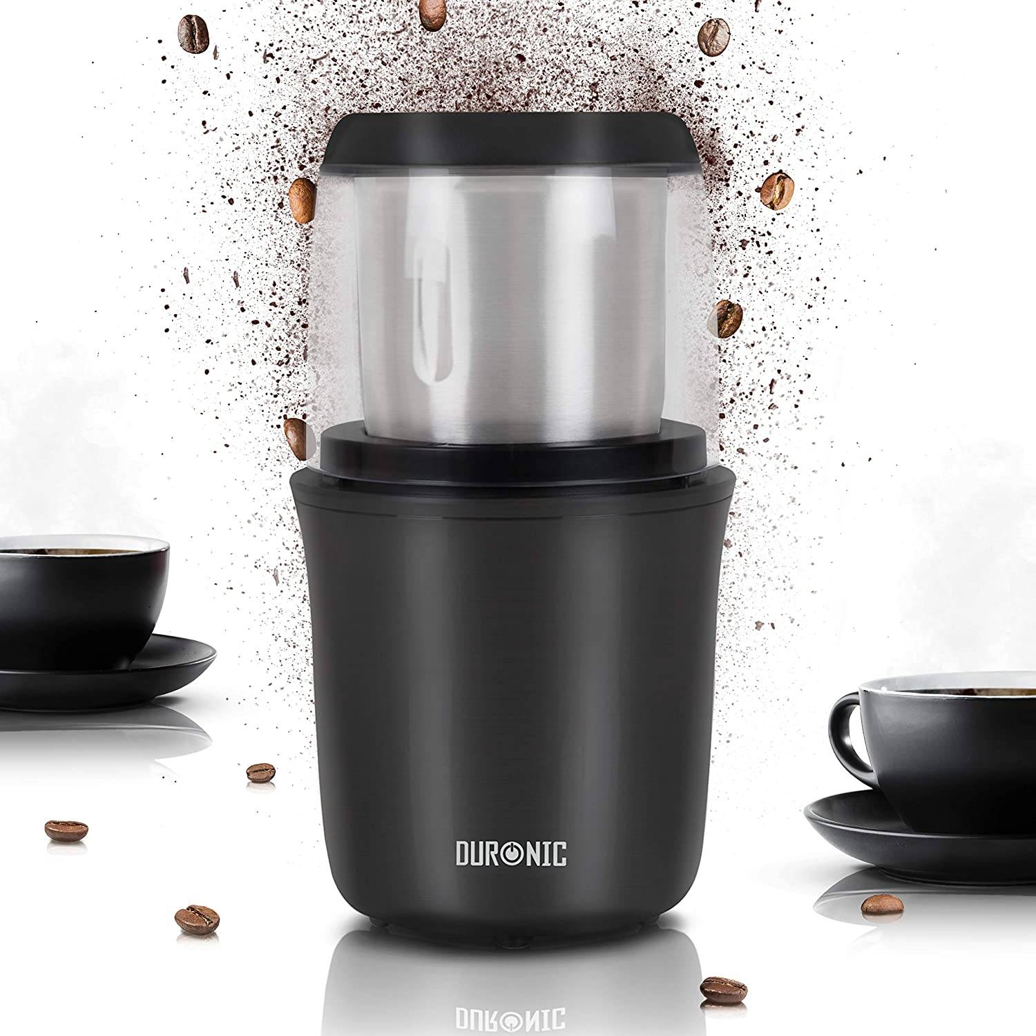 Duronic CG250 Kaffeemühle/elektrische Gewürzmühle - abnehmbarer Behälter – 75g Fassungsvermögen – 250W – Edelstahlklinge-0