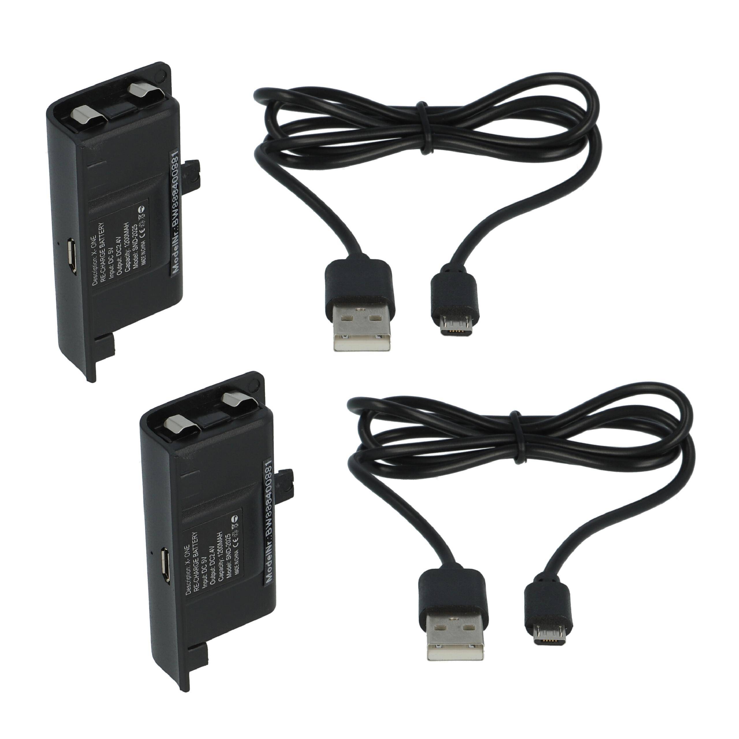 vhbw 2x Akku kompatibel mit Microsoft Xbox One Wireless Controller | (1200mAh, NiMH) Schwarz - Inkl. Abdeckung +-4