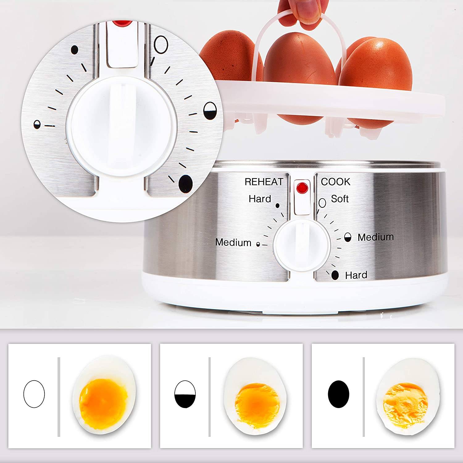Duronic EB35 Eierkocher, für 1 bis 7 Eier - Härtegradeinstellung und Timer, Eier auf 2 Arten gleichzeitig vorbereiten-2