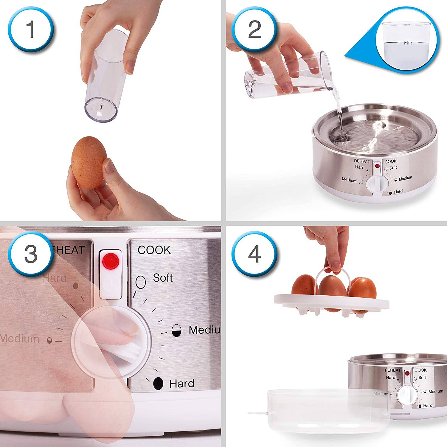 Duronic EB35 Eierkocher, für 1 bis 7 Eier - Härtegradeinstellung und Timer, Eier auf 2 Arten gleichzeitig vorbereiten-3