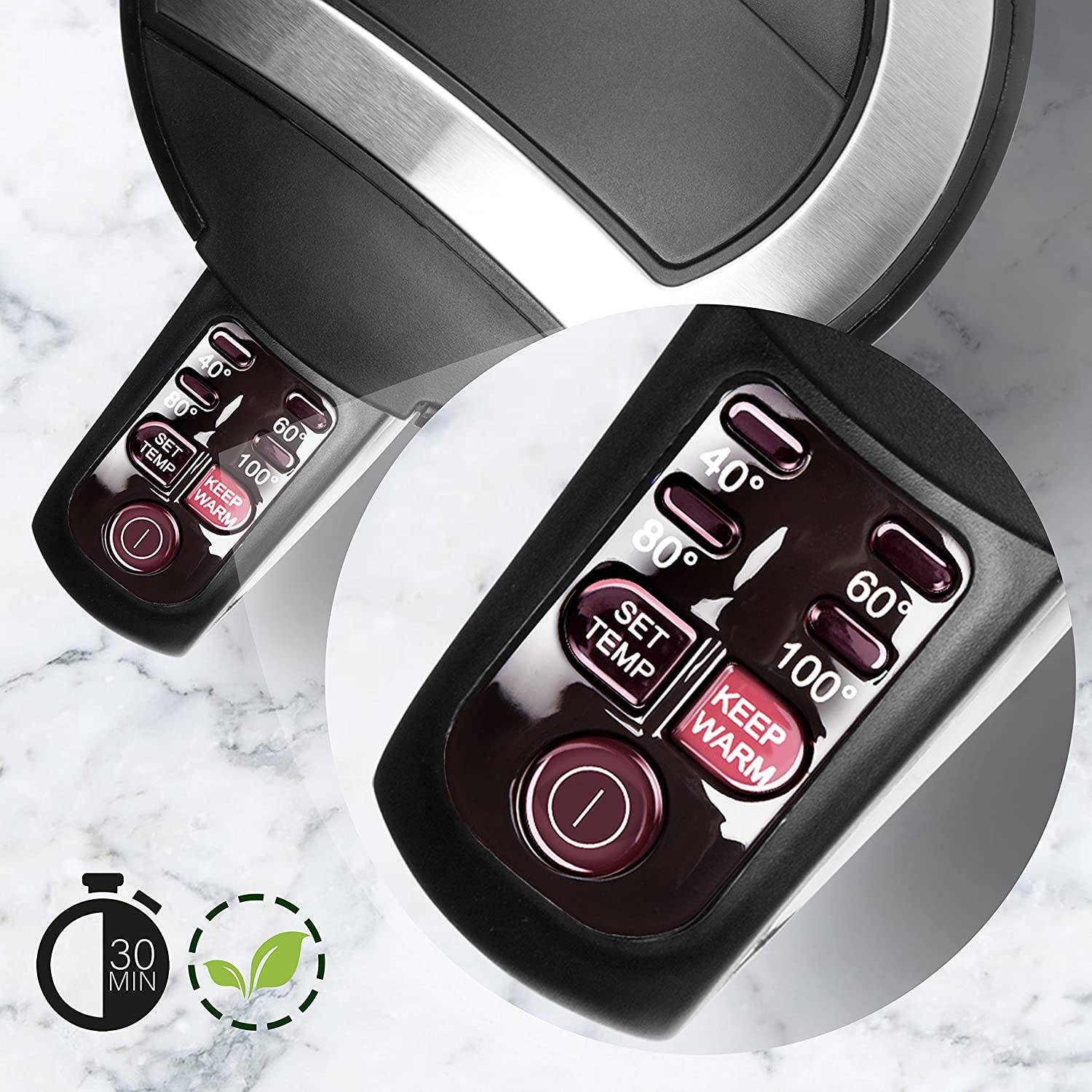 Duronic EK30 BK Wasserkocher - Wassererhitzer mit 3000W - Wasserkessel mit Thermostat - 40-100°C - Fassungsvermögen 1,5l-2