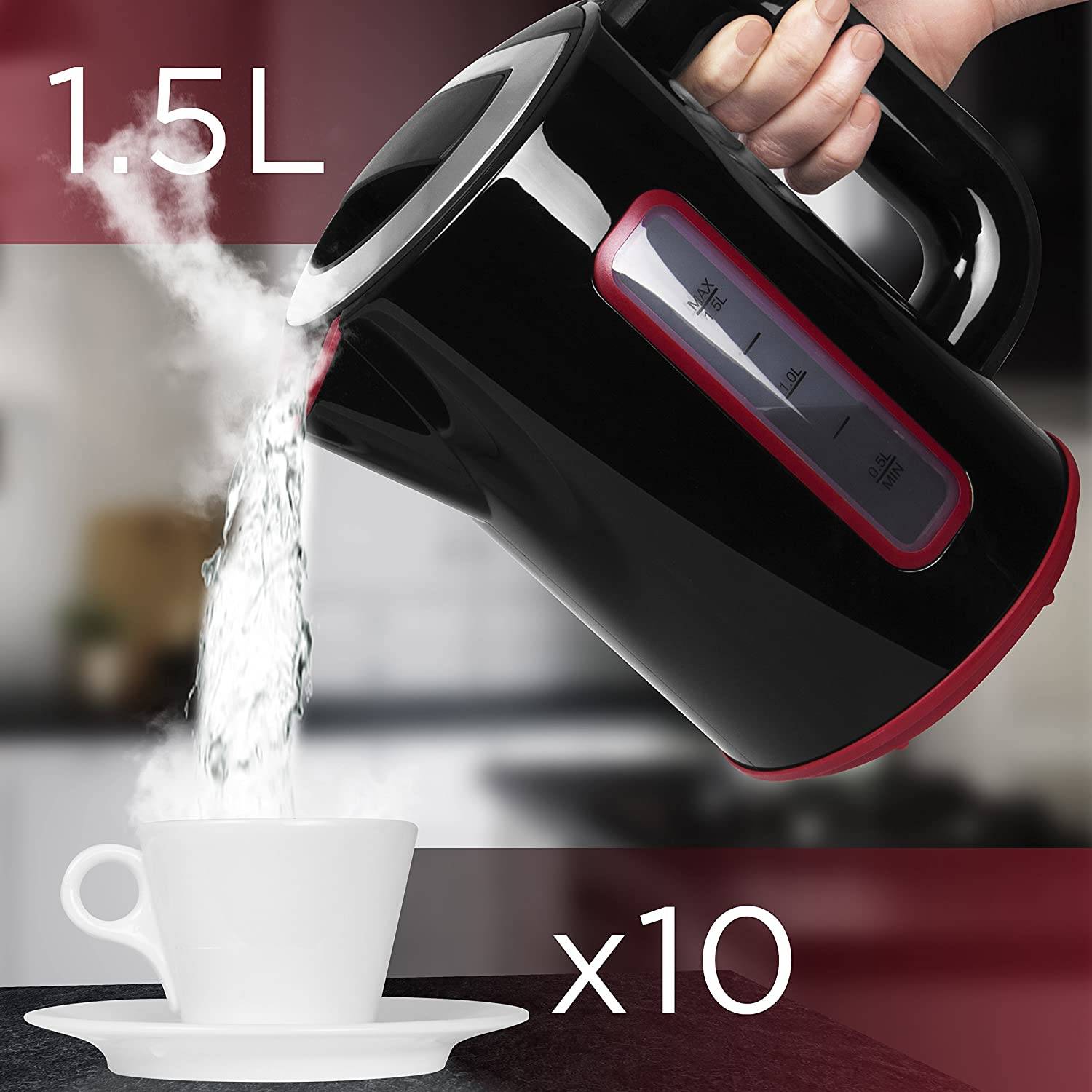 Duronic EK30 BK Wasserkocher - Wassererhitzer mit 3000W - Wasserkessel mit Thermostat - 40-100°C - Fassungsvermögen 1,5l-3