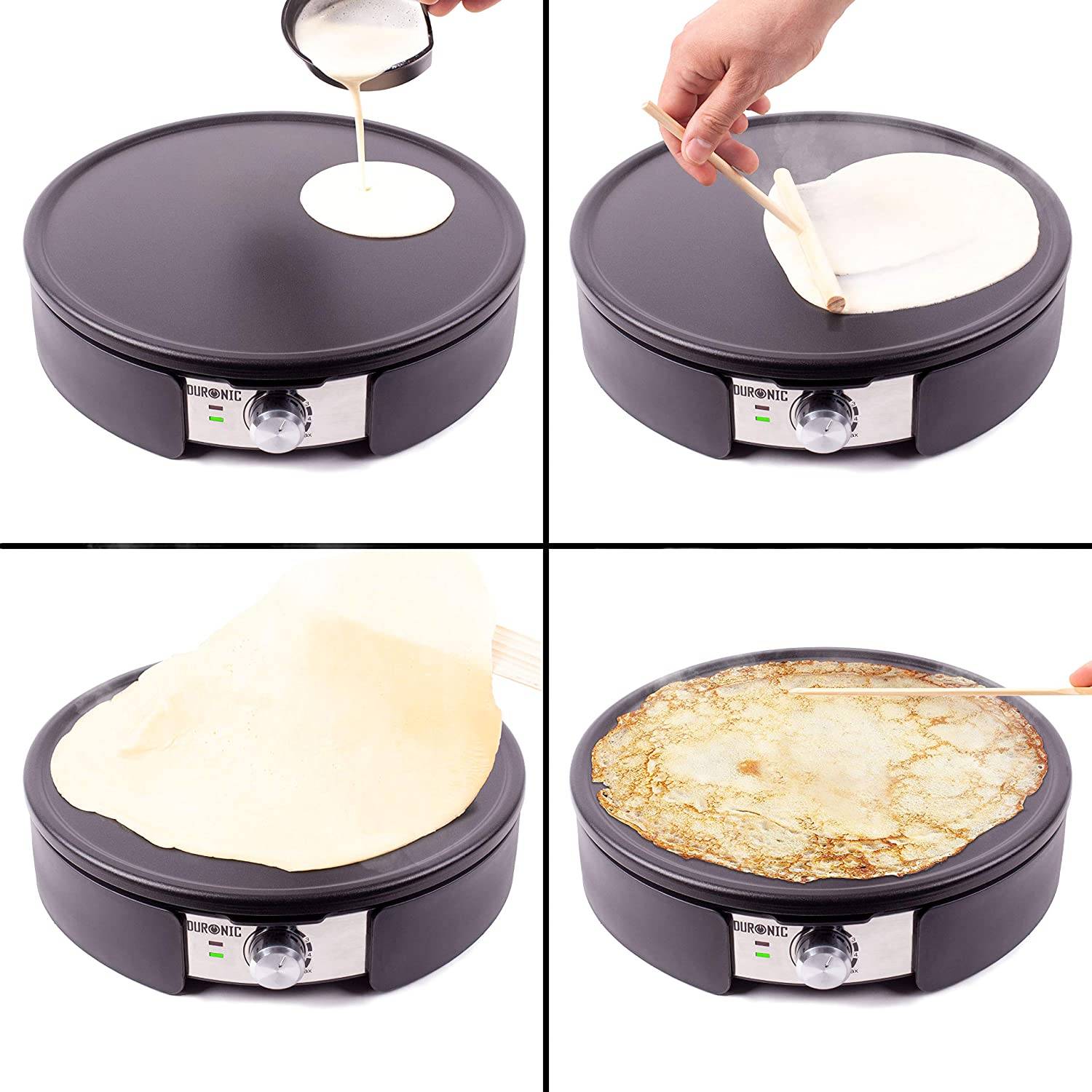 Duronic PM152 Crepe Maker - 1500 Watt - mit 37 cm Antihaftplatte - Teigverteiler, Wender und Messbehälter-1
