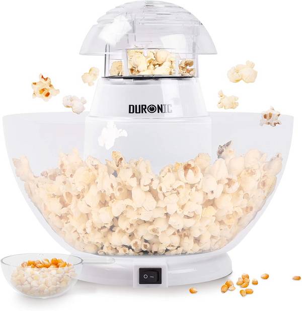 Duronic POP50 WE Popcornmaschine - Heißluft ohne Fett & Öl - 1200 Watt - inkl. Messbecher - für 50 Gramm Mais
