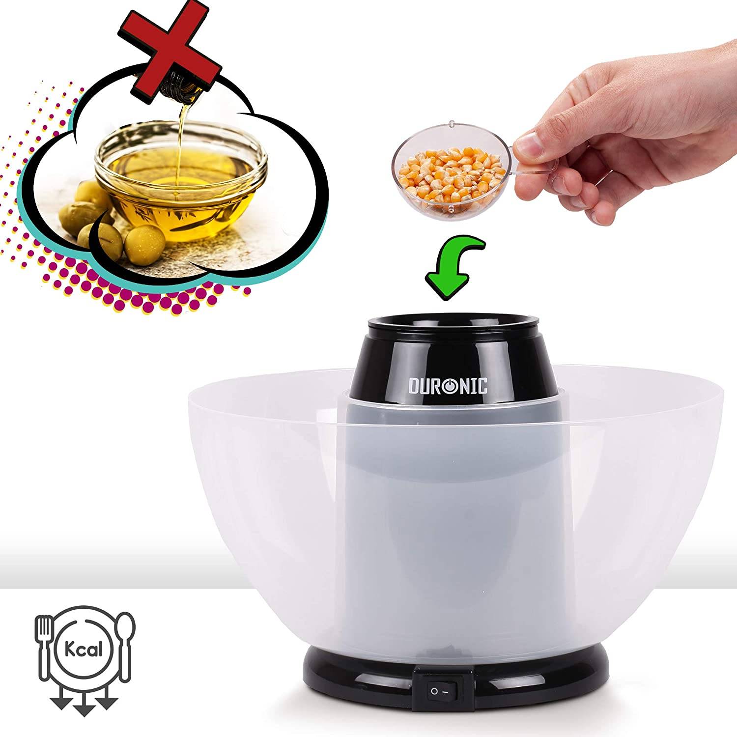 Duronic POP50 BK Popcornmaschine - Heißluft ohne Fett & Öl - 1200 Watt - inkl. Messbecher - für 50 Gramm Mais-3