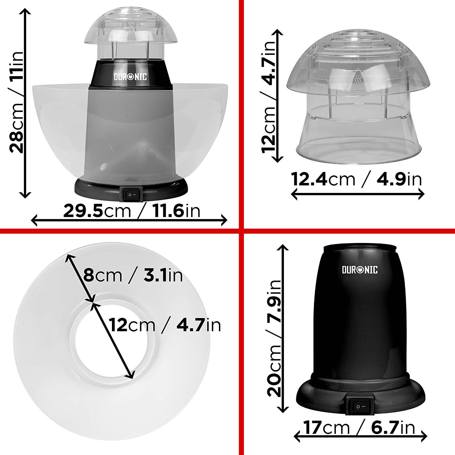 Duronic POP50 BK Popcornmaschine - Heißluft ohne Fett & Öl - 1200 Watt - inkl. Messbecher - für 50 Gramm Mais-4