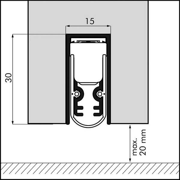 Autom.Türbodendichtung EllenMatic Soundproof 1stg.L.1083mm B.15mm Alu.blk silber