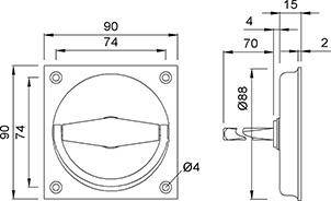 KWS 5016Klappringmuschel- griff 90x90mm,8mm Locht.-5