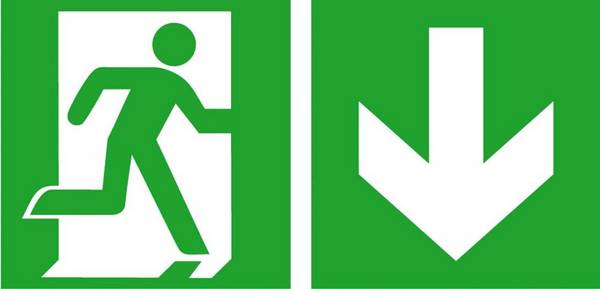 Fluchtwegschild Folie B300xH150 mm Notausgang rechts mit Pfeil abwärts langnachleuchtend - Artikel: 7830660481