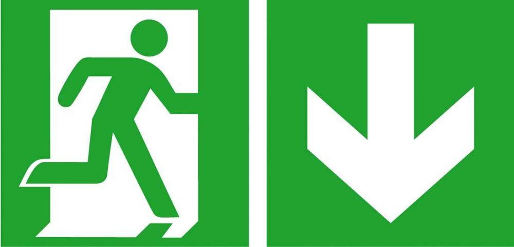 Fluchtwegschild Folie B300xH150 mm Notausgang rechts mit Pfeil abwärts langnachleuchtend - Artikel: 7830660481-0