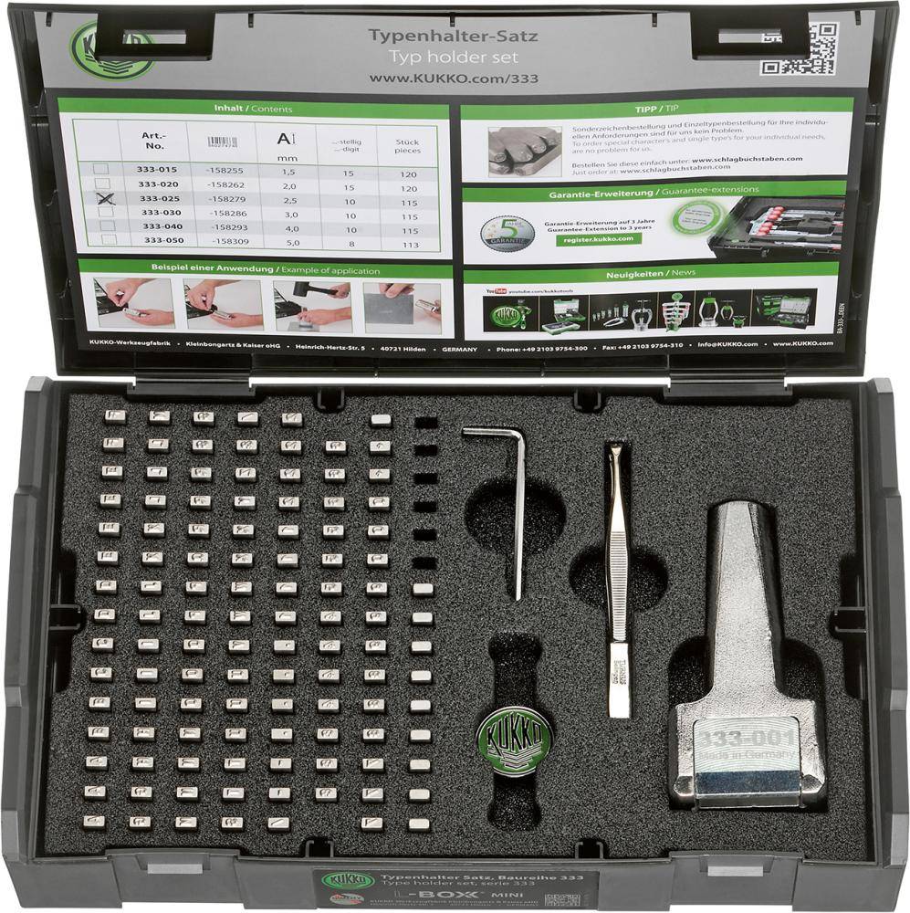 Schlagzahlen-/Schlagbuchstabensatz 333 115-tlg.m.Typenhalter 2,5mm KUKKO-0